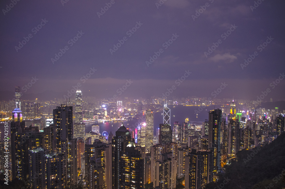 Skyline of Hong Kong from Victoria Peak just taken after sunset