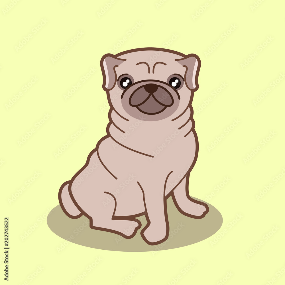 Kawaii illustration of a cute little chubby pug dog. Kawaii illustration of a cute little chubby pug dog.