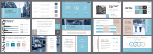 Template of white, blue and grey slides for presentation
