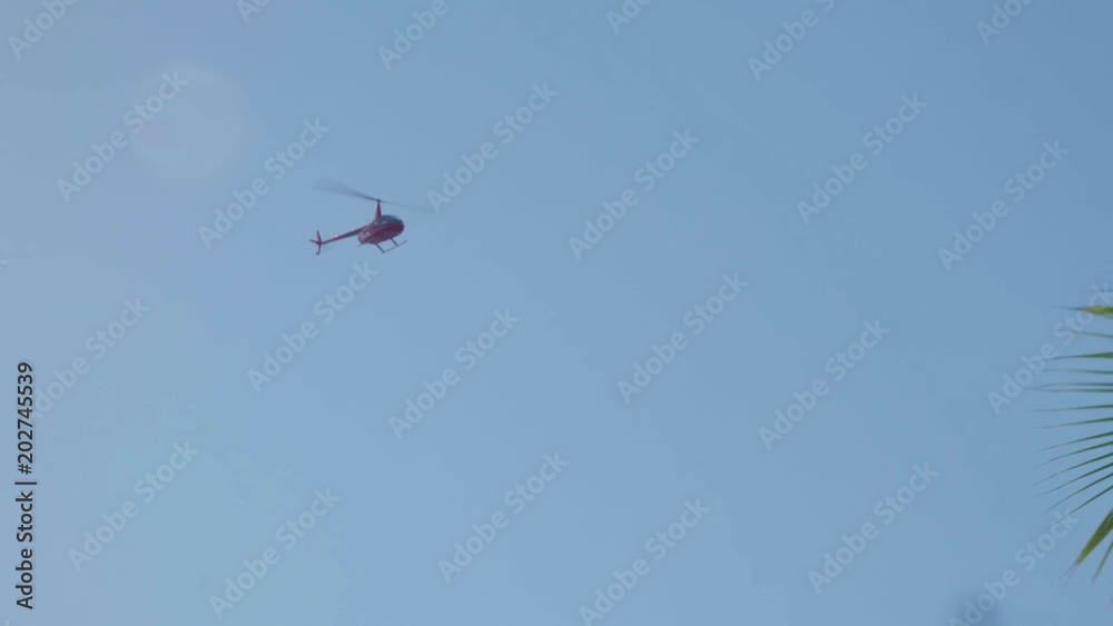 Helicopter flying over tropical palm trees 60p slowed to 30p Helicopter flying over tropical palm trees 60p slowed to 30p