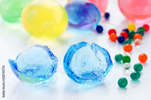 Hydrogel balls , water beads , growing polymer gel balls , colored jelly crystal balls photo