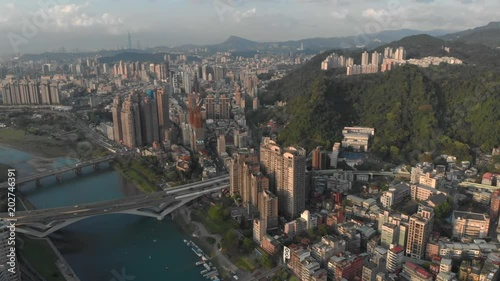 Aerial view of Xindian River (or Xindian Creek) Taipei, Taiwan photo