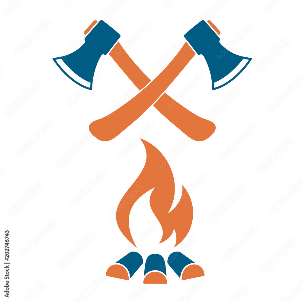 The ax and campfire icon The ax and campfire icon