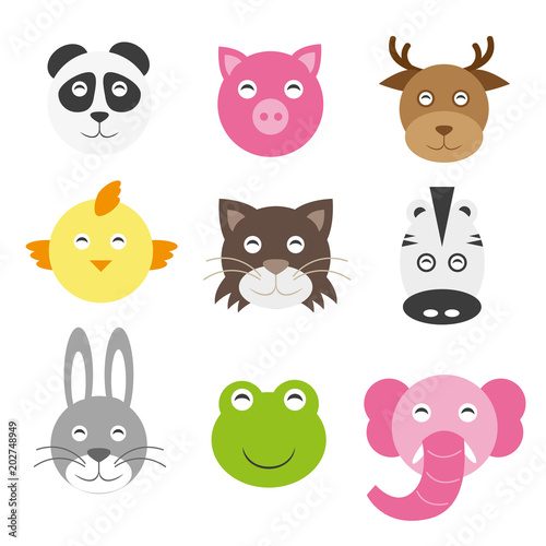 Canvas Print Cute cartoon animals head round shape