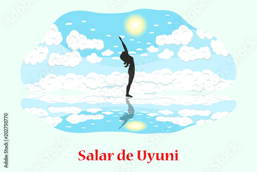Illustration with Bolivia landmark - Salar de Uyuni.