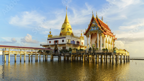 Beautiful Wat Hong Thong located in a mangrove forest area , magnificient temple on the sea , Bang Pakong District, Chachoengsao ,Thailand