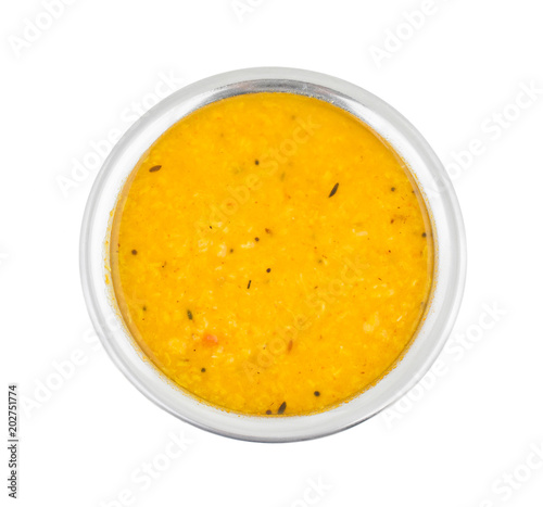 Indian Traditional Cuisine Dal Fry Also Know as Plain Dal, Daal Tadka, Dal Curry, Daal Fry, Dal or Daal Tarka Served in a Bowl Isolated on White Background