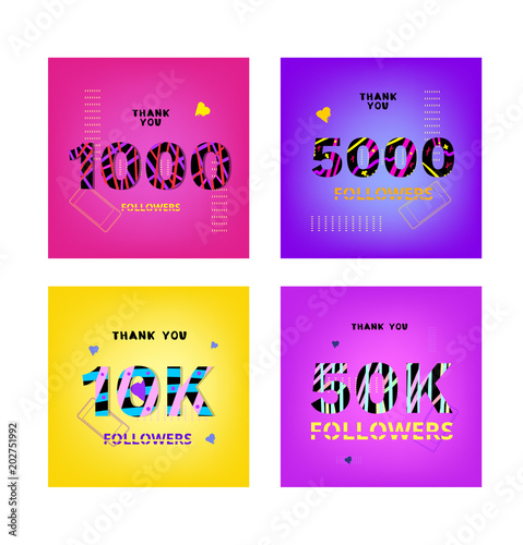 Set of illustrations  for social media post. Followers thank you phrases.