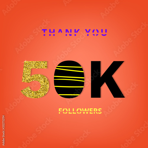 50K Followers thank you banner. Gold glitter pattern.