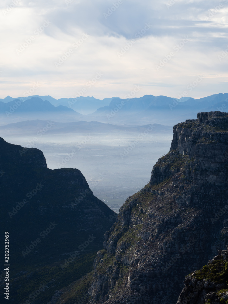 Hottentots-Holand Mountain Range from Table Mountain, Cape Town, South Africa.