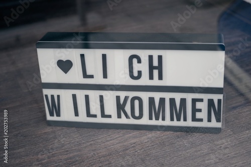 German sign saying Herzlich Wilkommen  meaning  Welcome 