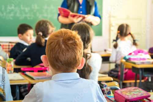 school children actively participate in the educational process in the classroom