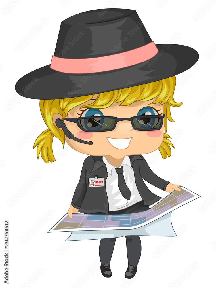 Fotografie Kid Girl Agent Map Illustration