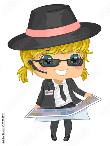 Kid Girl Agent Map Illustration