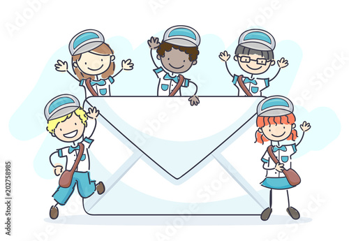 Stickman Kids Mail Man Lett...