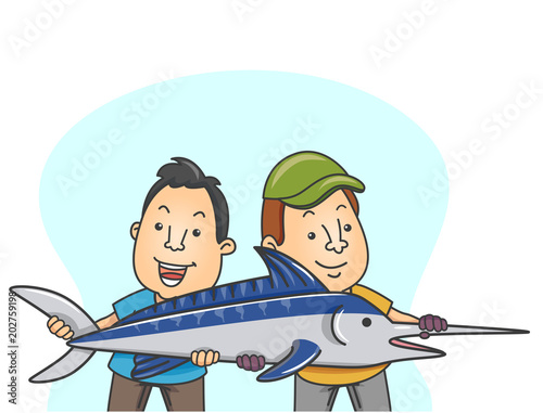 Man Sailfish Fishing Illust...