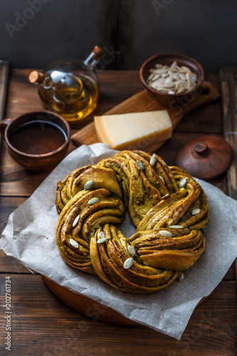 Babka Brioche Wreath with Pesto and Parmesan