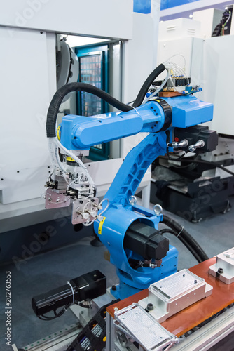 robotic machine tool in industrial manufacture plant,Smart factory industry 4.0 concept.