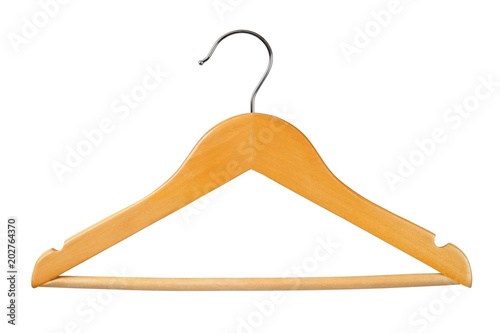 Wooden clothes hanger on white