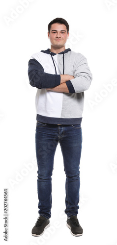 Portrait of confident young man on white background