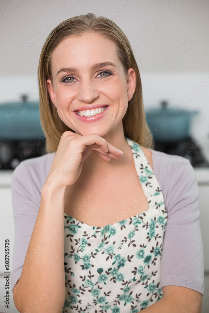Happy gorgeous model sitting at table Happy gorgeous model sitting at table