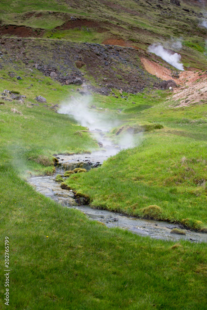 Hot stream from hot spring in Iceland