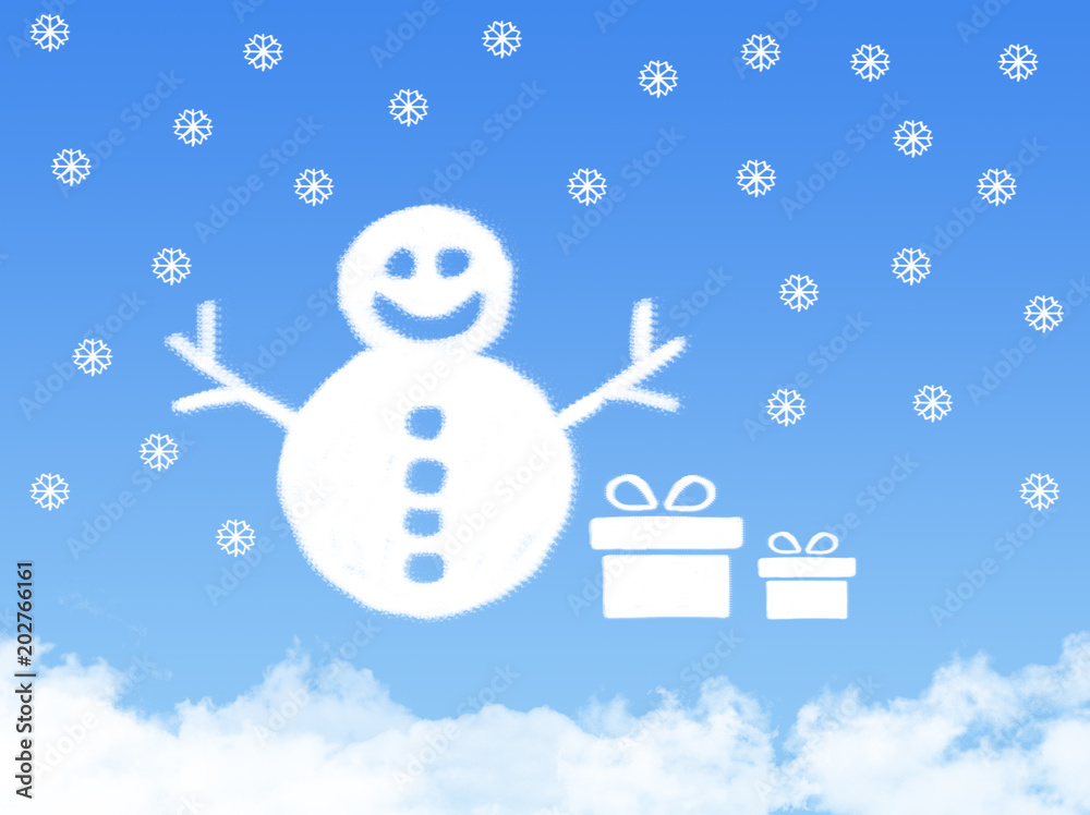Snowman and gift cloud by christmas concept Snowman and gift cloud by christmas concept