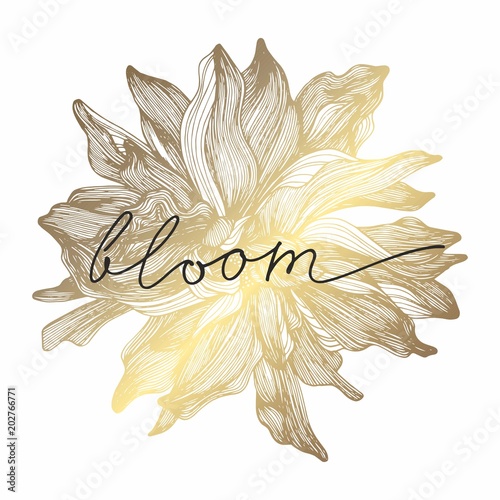 A golden flower. Vector illustration. Hand drawing