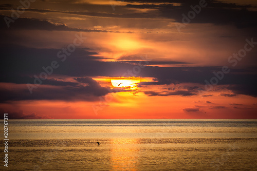 Sunset on the Adriatic sea near Porec in Croatia  Europe.