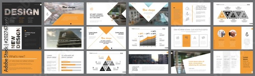 Orange and black logistics or management concept infographic set