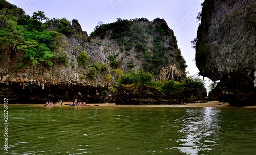 Tourists in canoes around Khao Phing Kan