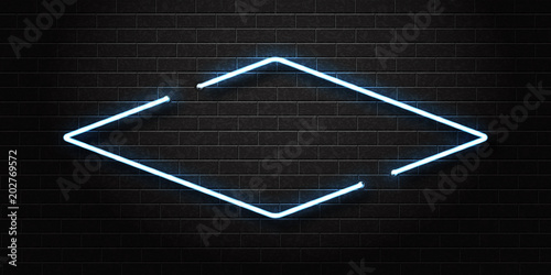 Vector realistic isolated neon sign of rhomb shaped frame for decoration and covering on the wall background. Concept of signboard, night club and restaurant.