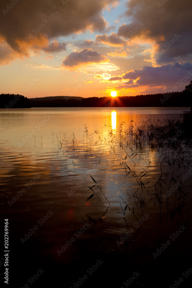 Sunset in The Lake Paijanne in Finland
