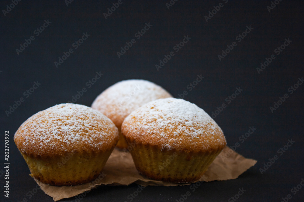 Cupcakes are stuffed with sugar powder.