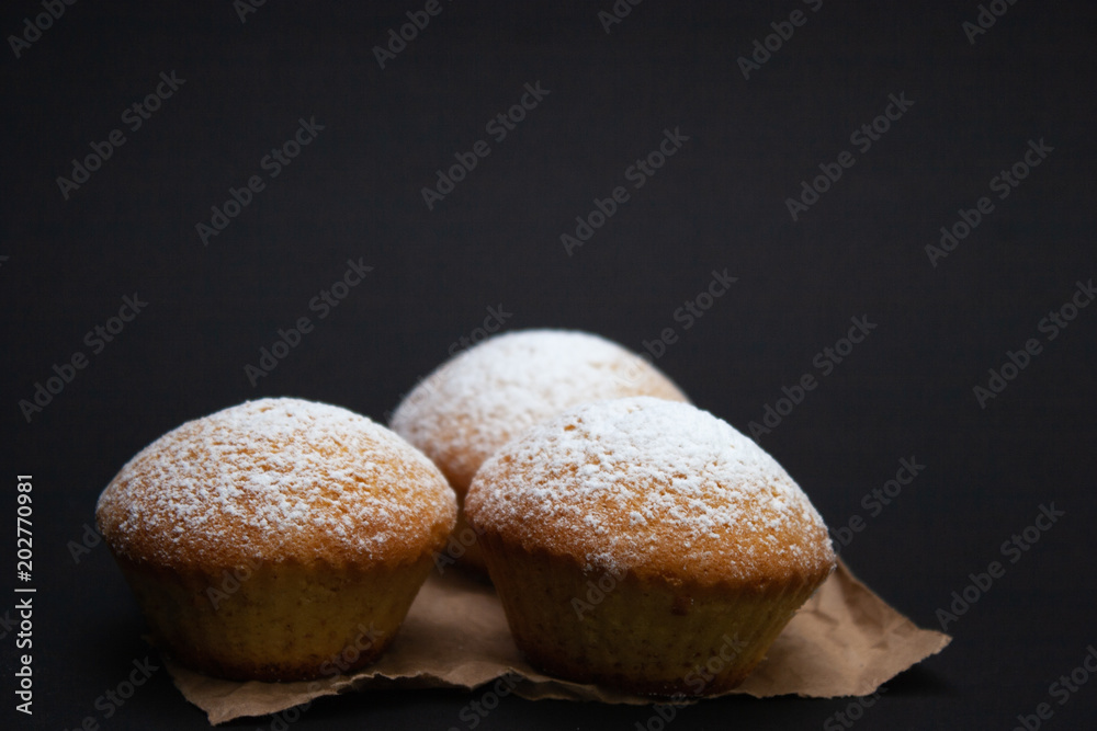 Cupcakes are stuffed with sugar powder.