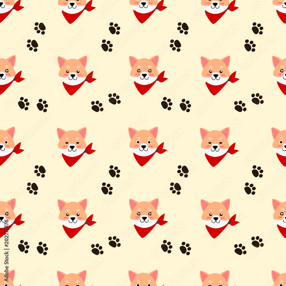 Cute Shiba dog seamless pattern