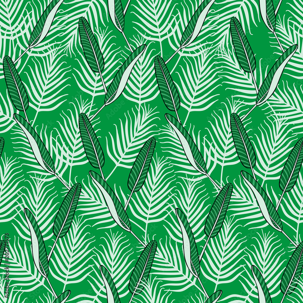 Summer tropical palm leafs pattern vector seamless. Exotic jungle texture background. Design for wallpaper, fashion apparel, swimwear fabric, beach party cards or vacation illustration.