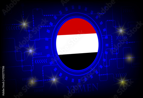 Flag of Yemen on a background of technology.