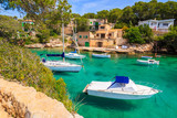 Sailing boats anchoring in beautiful bay in Cala Figuera village, Majorca island, Spain