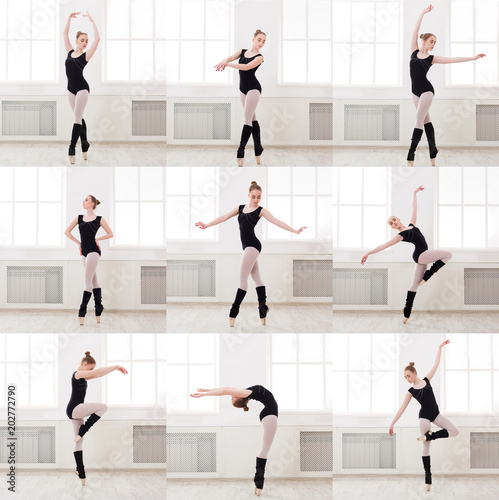 Set of young ballerina standing in ballet poses