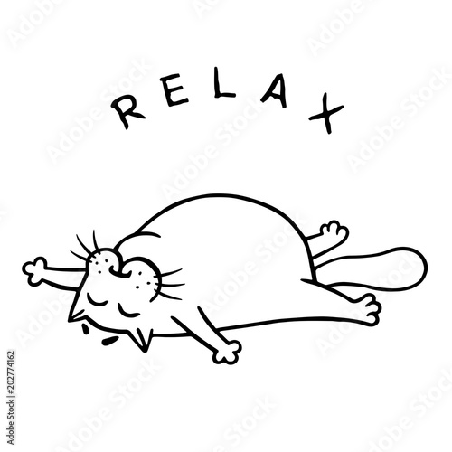Fat cat is lying down and relax. Isolated vector illustration.
