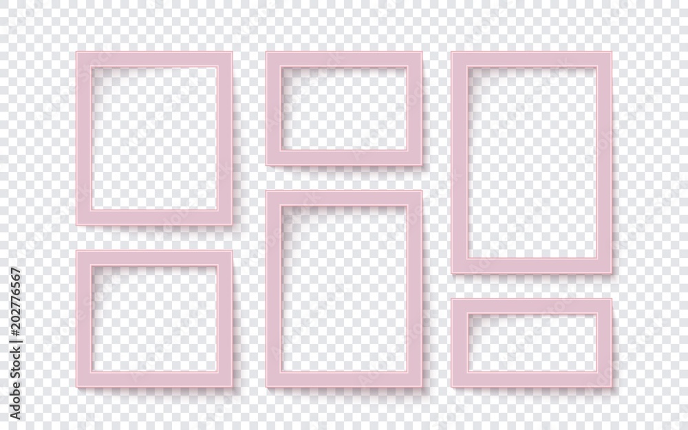 Six pink rectangular blank photo frame templates isolated on transparent background Vector illustration Eps 10 Six pink rectangular blank photo frame templates isolated on transparent background Vector illustration Eps 10