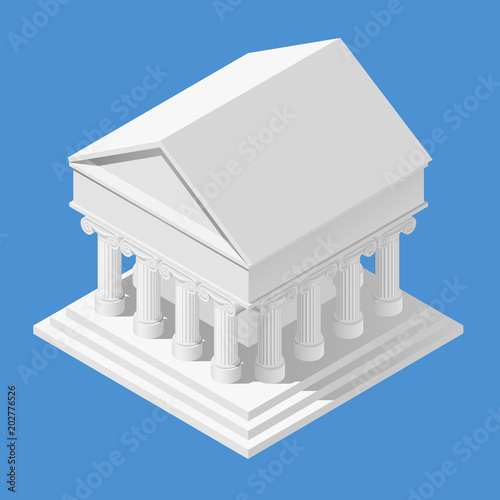 White classic antique isometric building isolated on blue