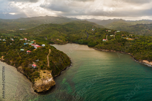 Ariel View of the Caribbean Sea, Bay and Hills, in St. Lucia