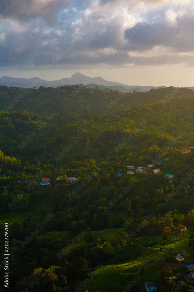 Helicopter Aerial View of a Village in St. Lucia