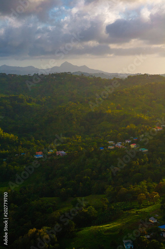 Helicopter Aerial View of a Village in St. Lucia