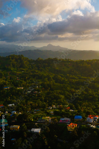 Helicopter Aerial View of a Village in St. Lucia
