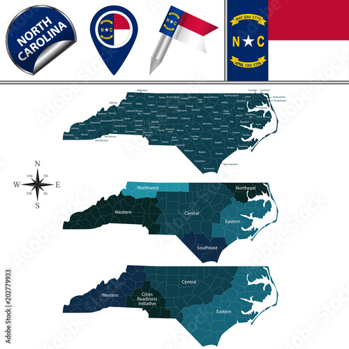 Map of North Carolina with Regions