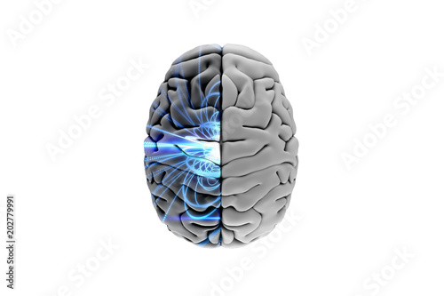 brain against futuristic blue shiny background