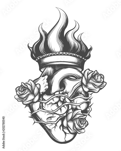 Sacred Heart Engraving Illustration